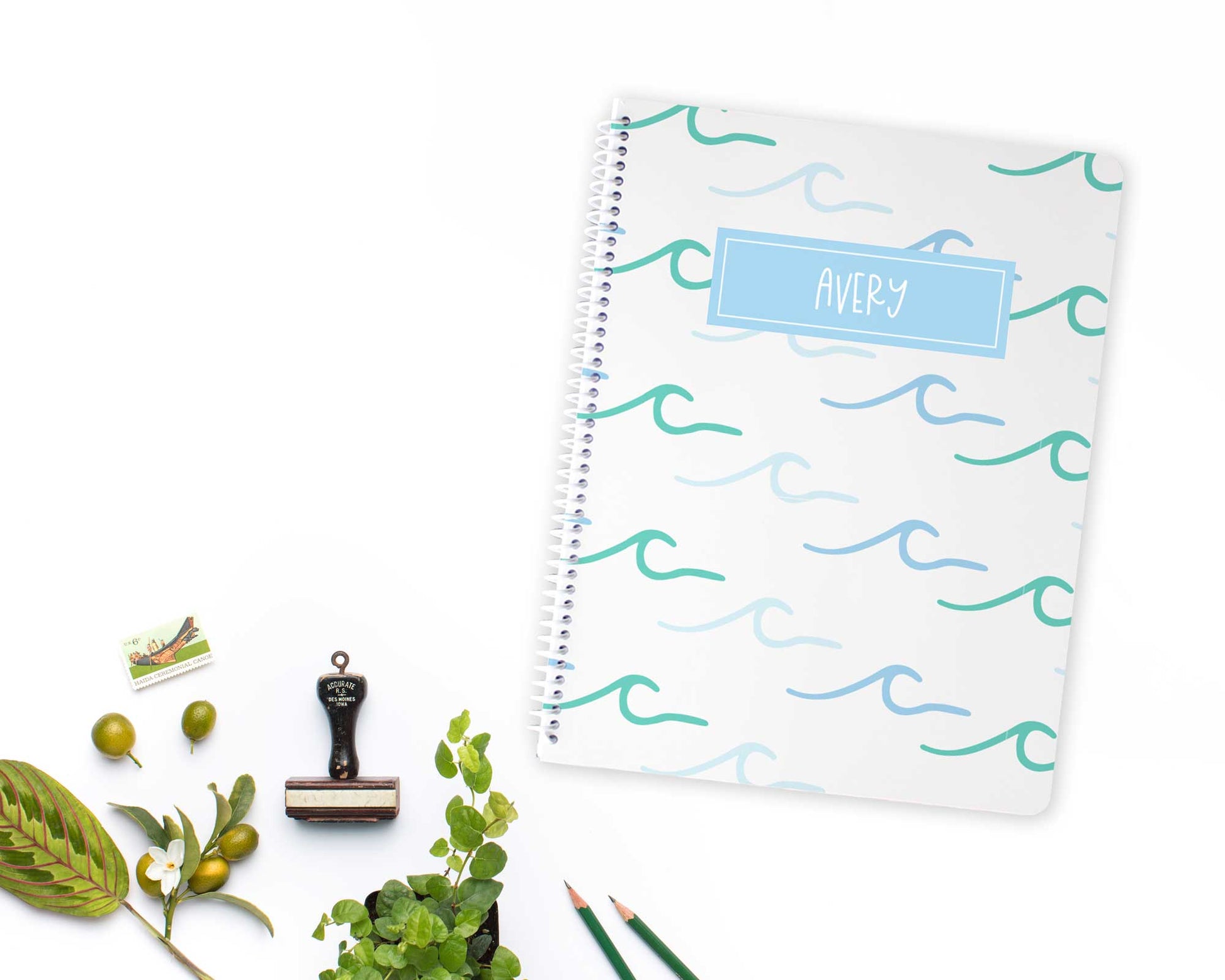 modern wave personalized spiral notebook, spiral sketchbook, mini spiral notebook, mini spiral sketchbook, Meredith Collie paper