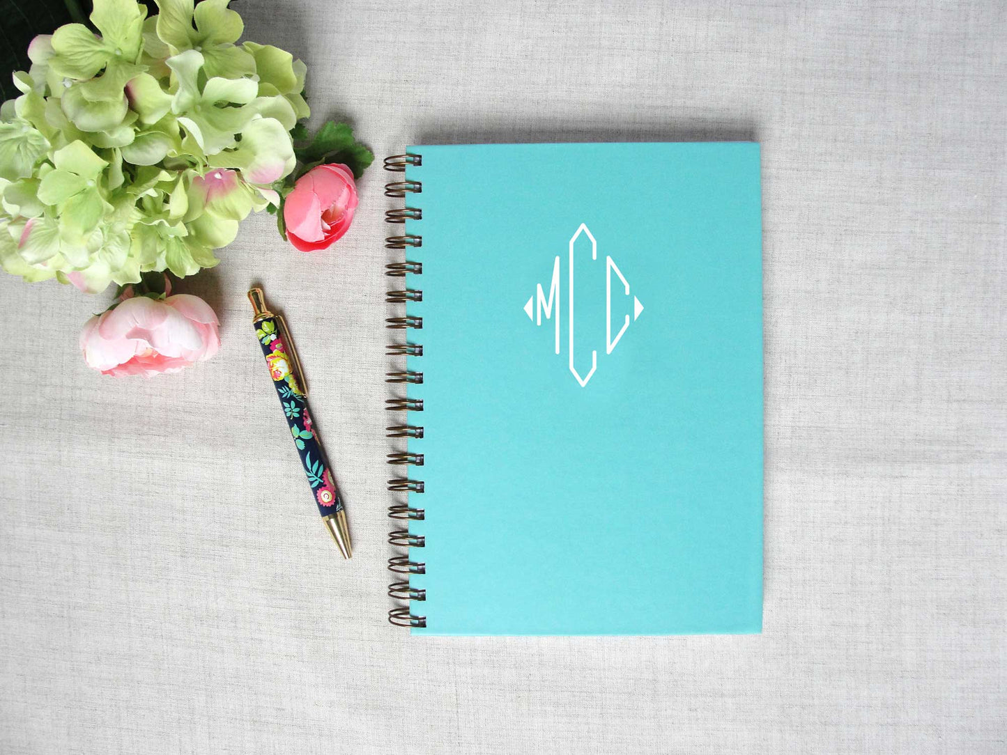 Monogram spiral hard back journal, lined, dot grid or blank pages, meredith collie paper