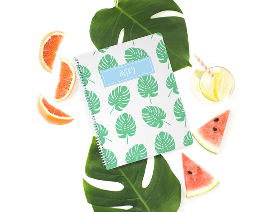 monstera leaves pattern, personalized spiral notebook, sketchbook, mini notebook, mini sketchbook, Meredith Collie paper