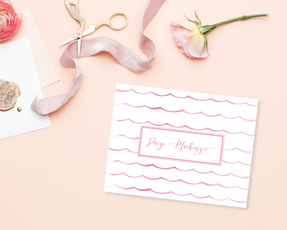 Nautical Wave Personalized Note Cards - Pink | Meredith Collie Paper