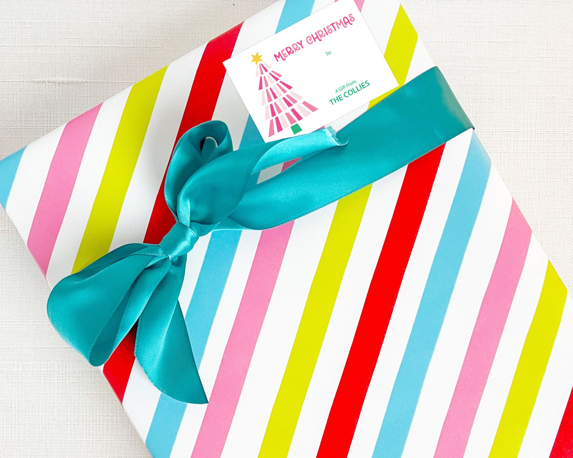 peppermint chrismtas tree, pink christmas tree, personalized gift sticker, present label, meredith collie paper