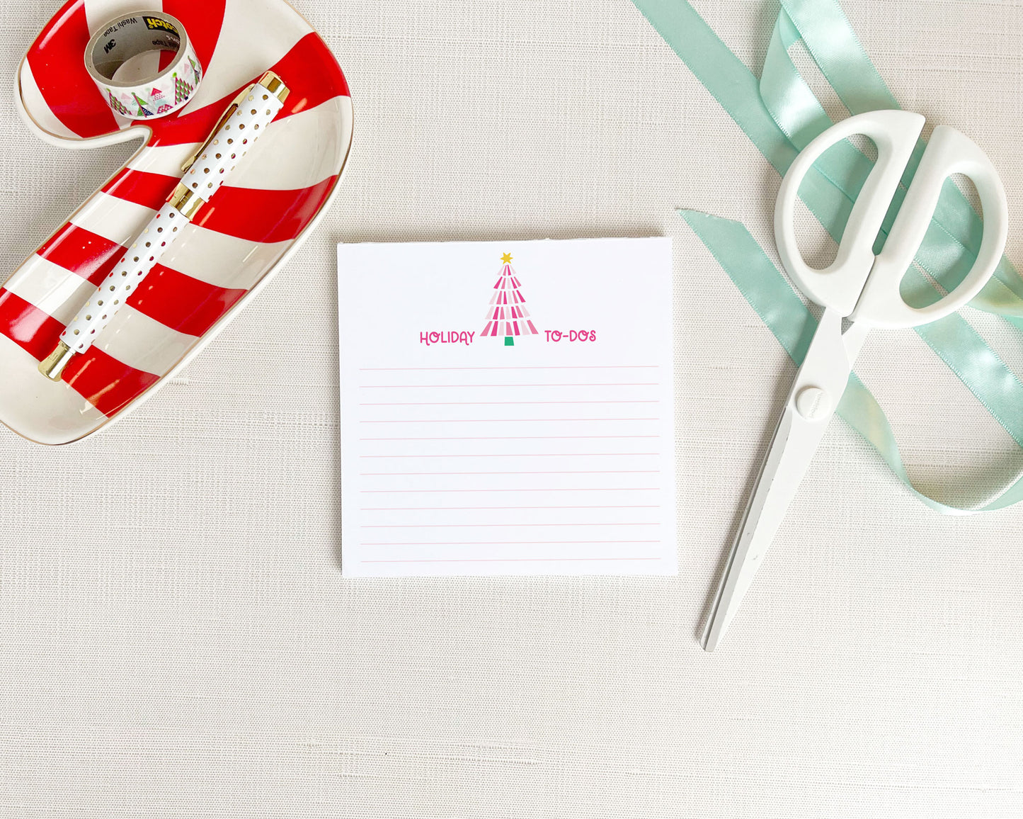 peppermint tree, whimsical christmas tree, pink christmas tree, holiday to do list notepad, meredith collie paper