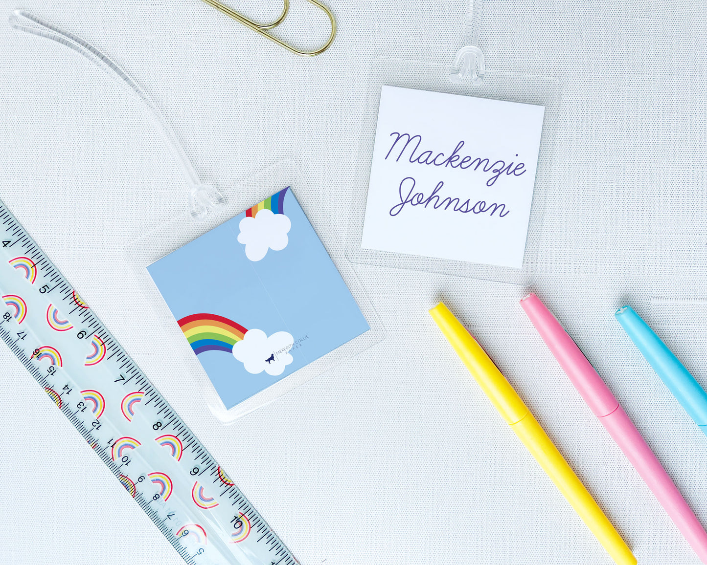 Whimsical Rainbow Personalized Laminated Bag Tag