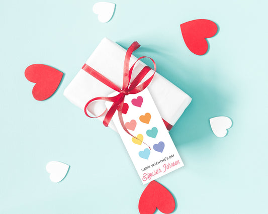 Rainbow Hearts Personalized Valentine's Day Gift Tags