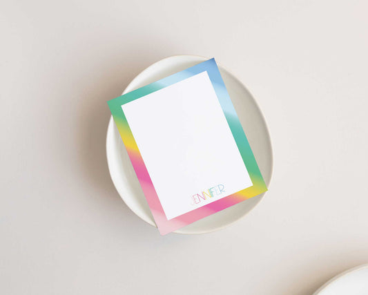 rainbow gradient, personalized stationery, note cards for kids teens tweens, aloha beach tropical inspired, Meredith Collie paper
