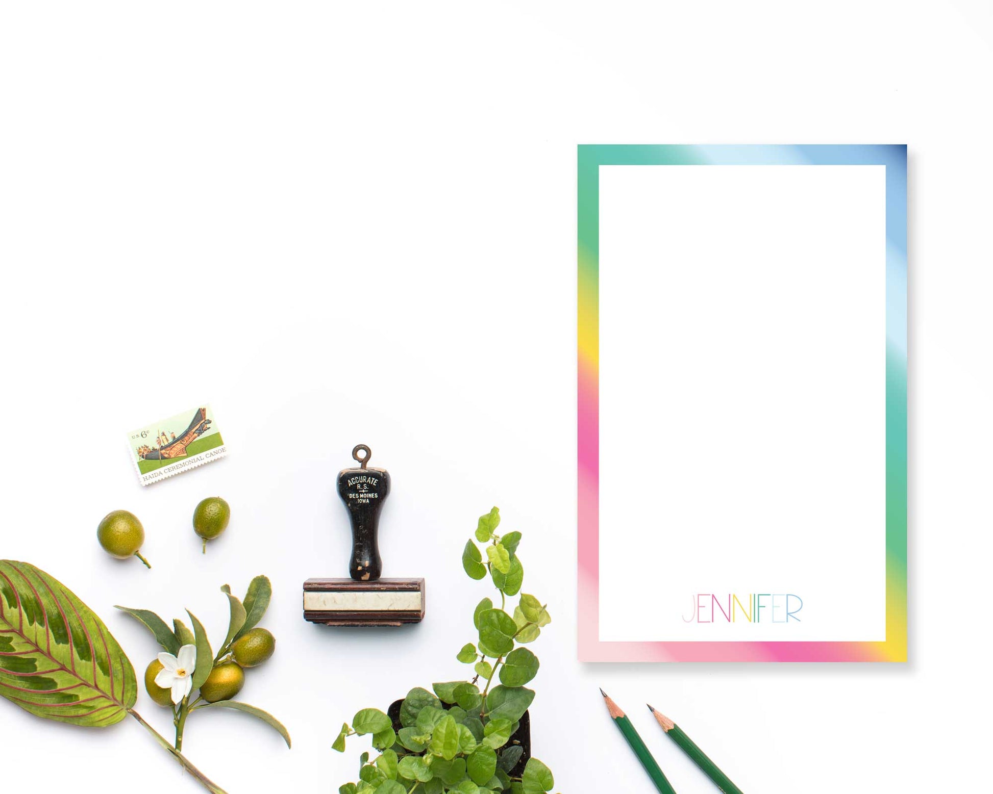 medium rainbow gradient notepad, personalized, for kids tweens teens, modern rainbow, Meredith Collie paper