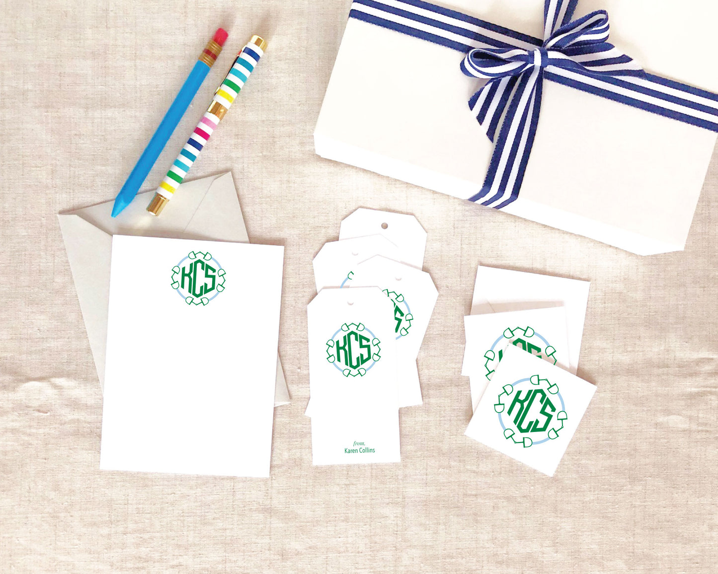 Round Snaffle Bit Monogram Flat Stationery Gift Set