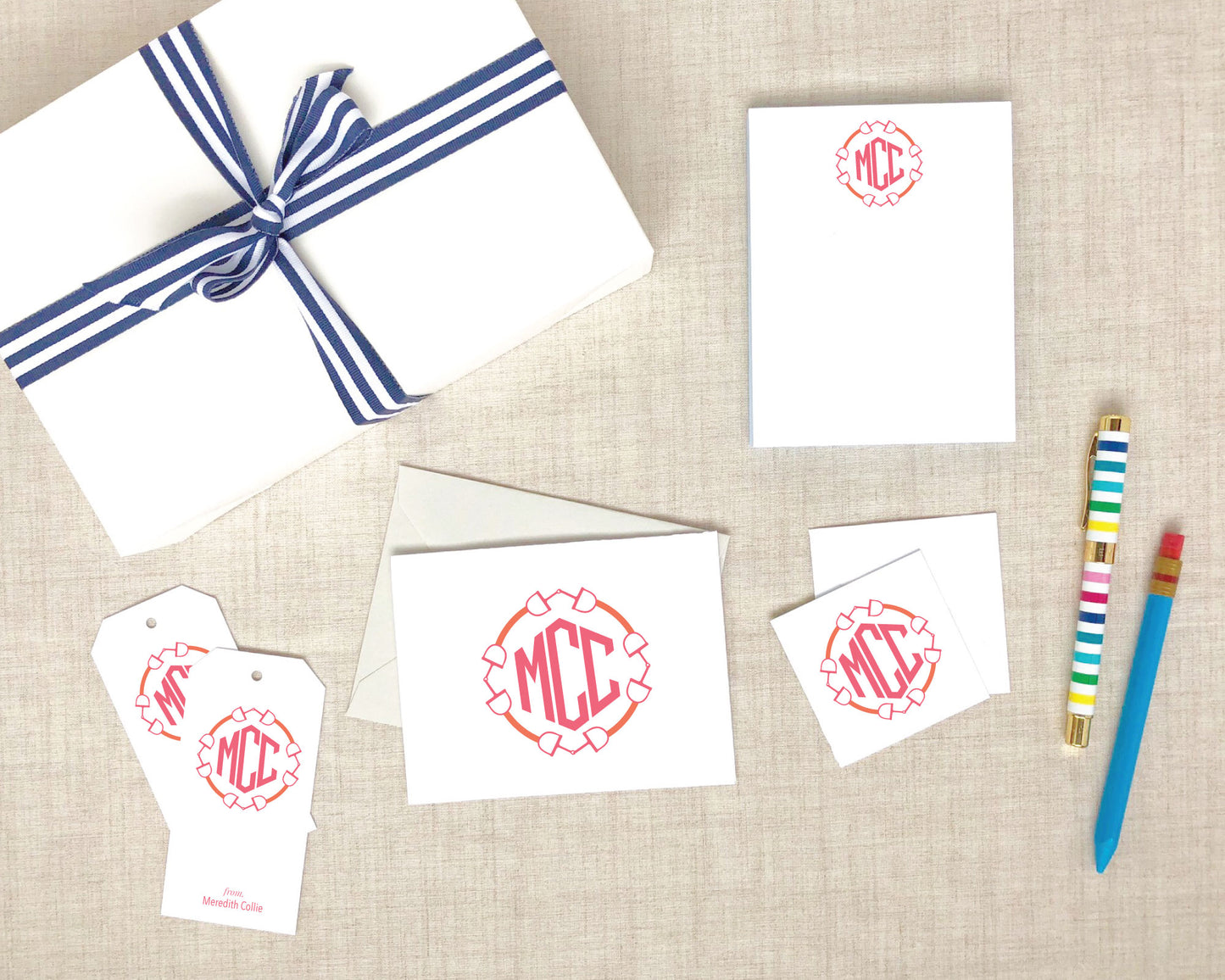 Round Snaffle Bit Monogram Folded Stationery Gift Set