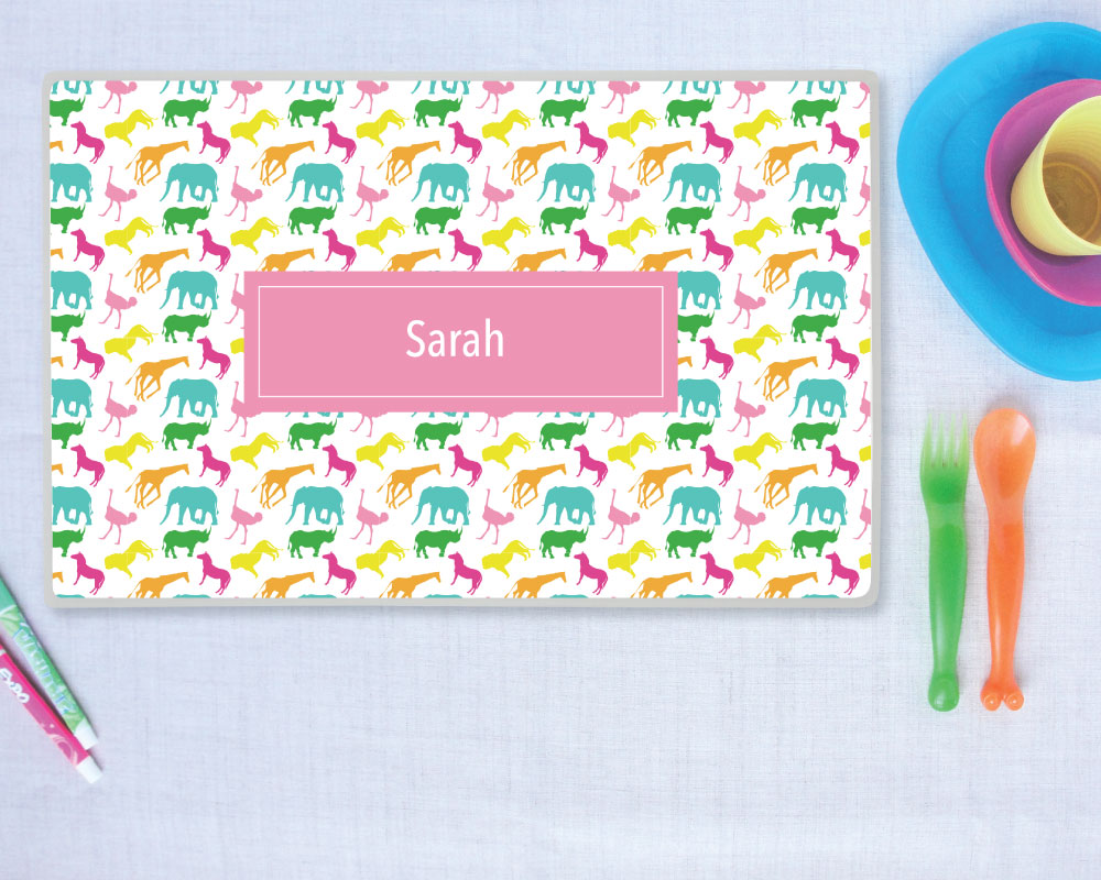 Safari Animal Personalize Placemat Bright Color Palette