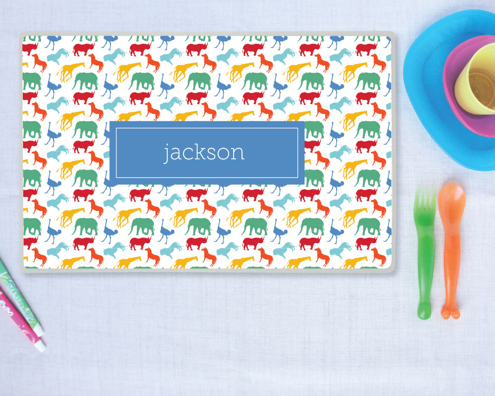 Safari Animal Personalize Placemat Primary Color Palette