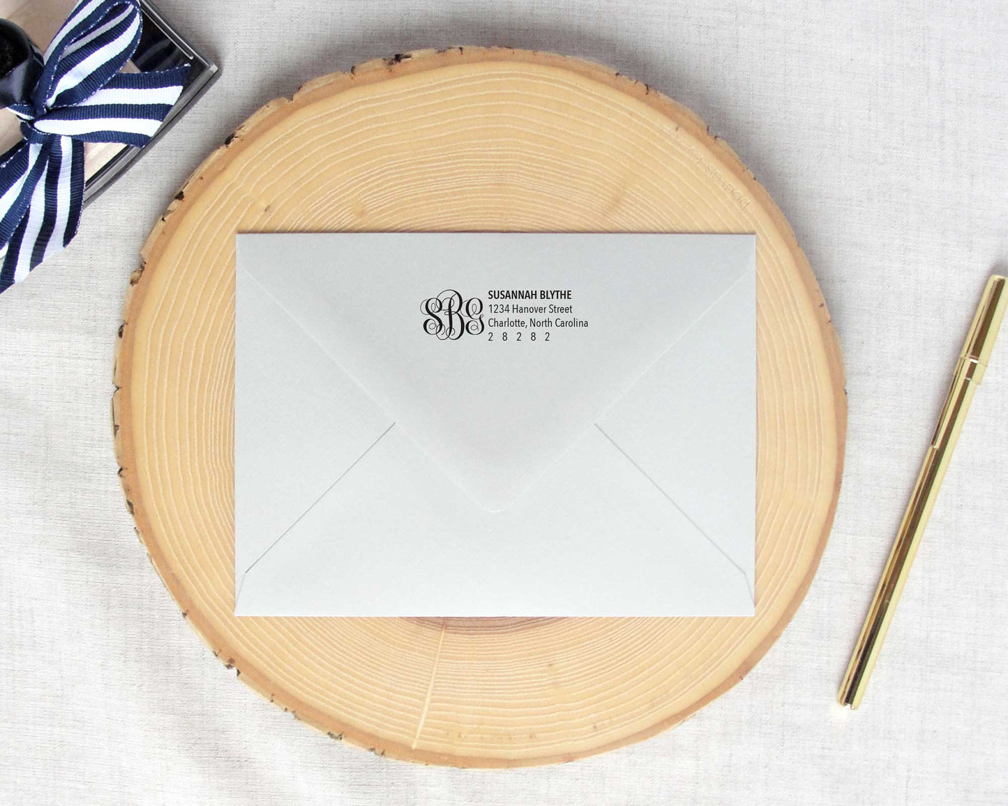 Script Monogram Return Address Stamp