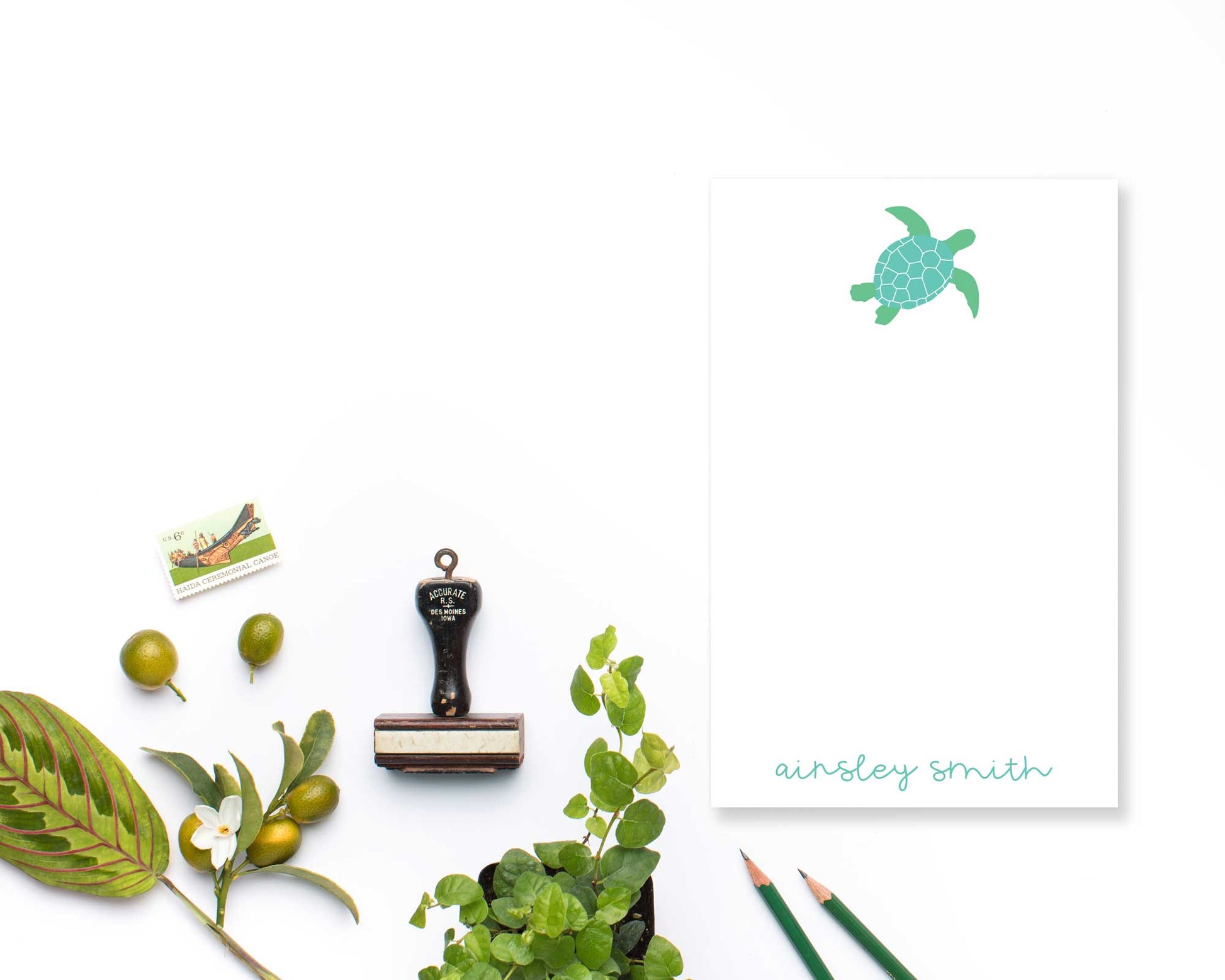 medium personalized notepad, preppy sea turtle illustration, for kids teens tweens, Meredith Collie paper
