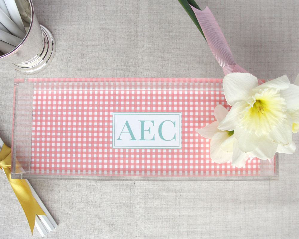 Monogrammed Lucite Tray in Gingham