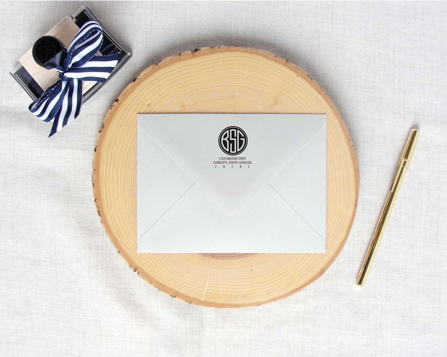 Solid Circle Monogram Return Address Stamp