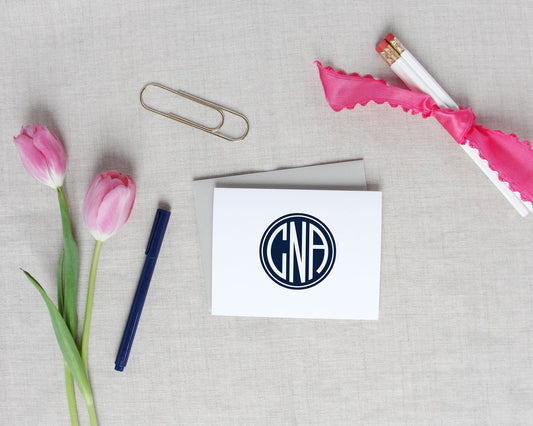 Solid Circle Monogram Folded Note Cards