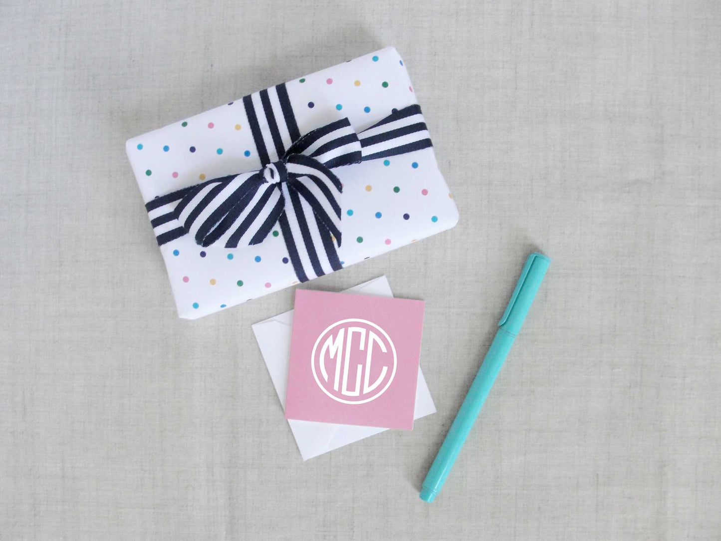 Monogram Square Folded Enclosure Cards, solid color background, white monogram, meredith collie paper