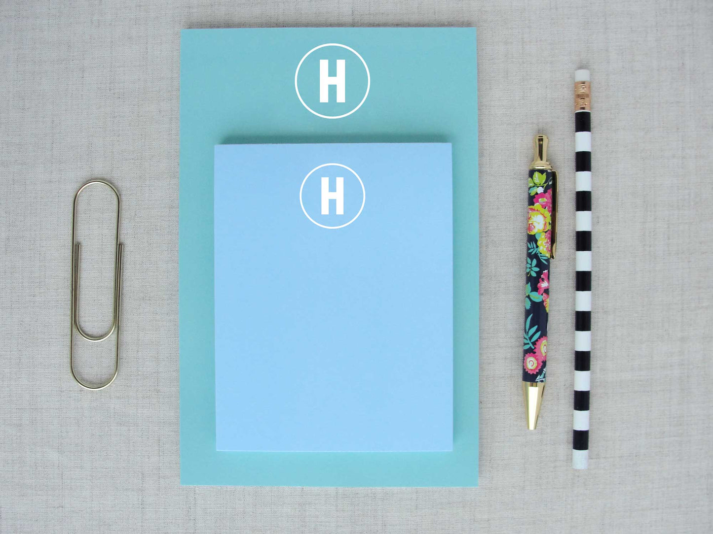 Monogram Notepad, solid colored paper, white monogram, meredith collie paper