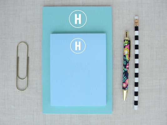 Monogram Notepad, solid colored paper, white monogram, meredith collie paper