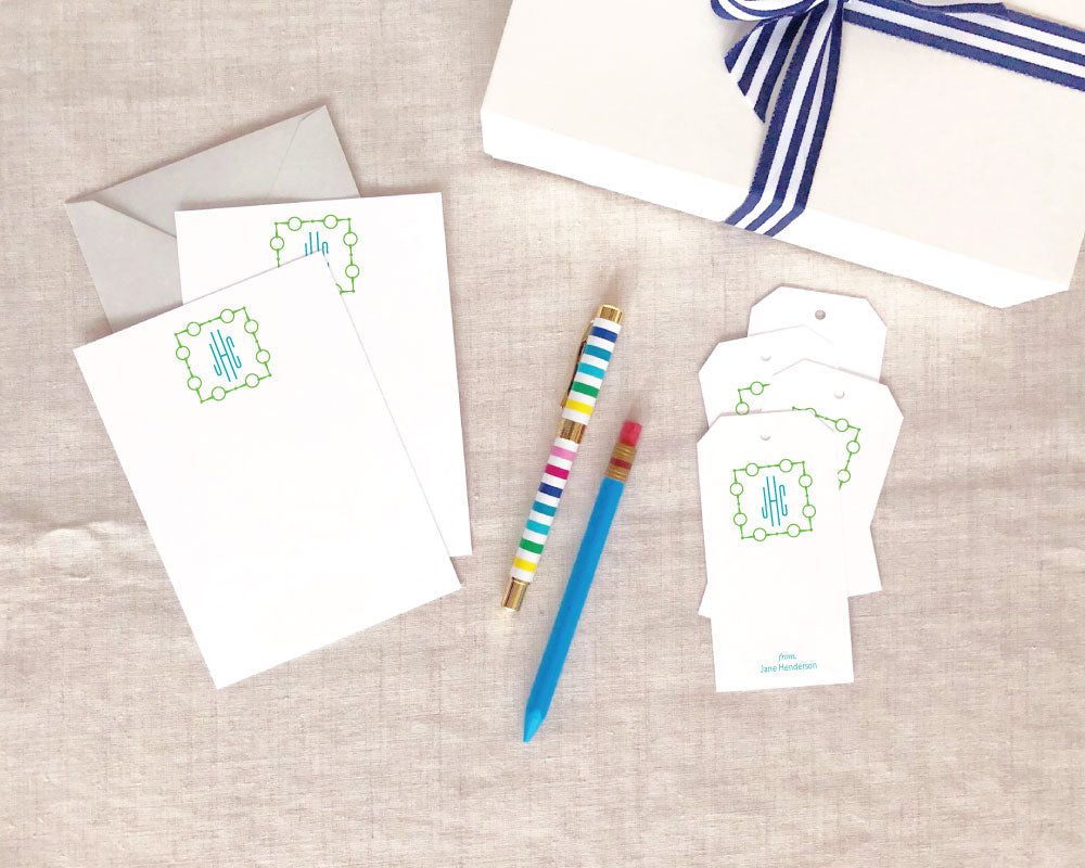 Square Loose Ring Snaffle Monogram Flat Stationery Gift Set
