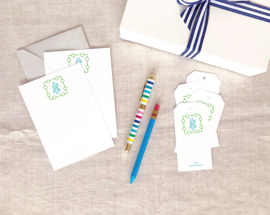 Square Loose Ring Snaffle Monogram Flat Stationery Gift Set