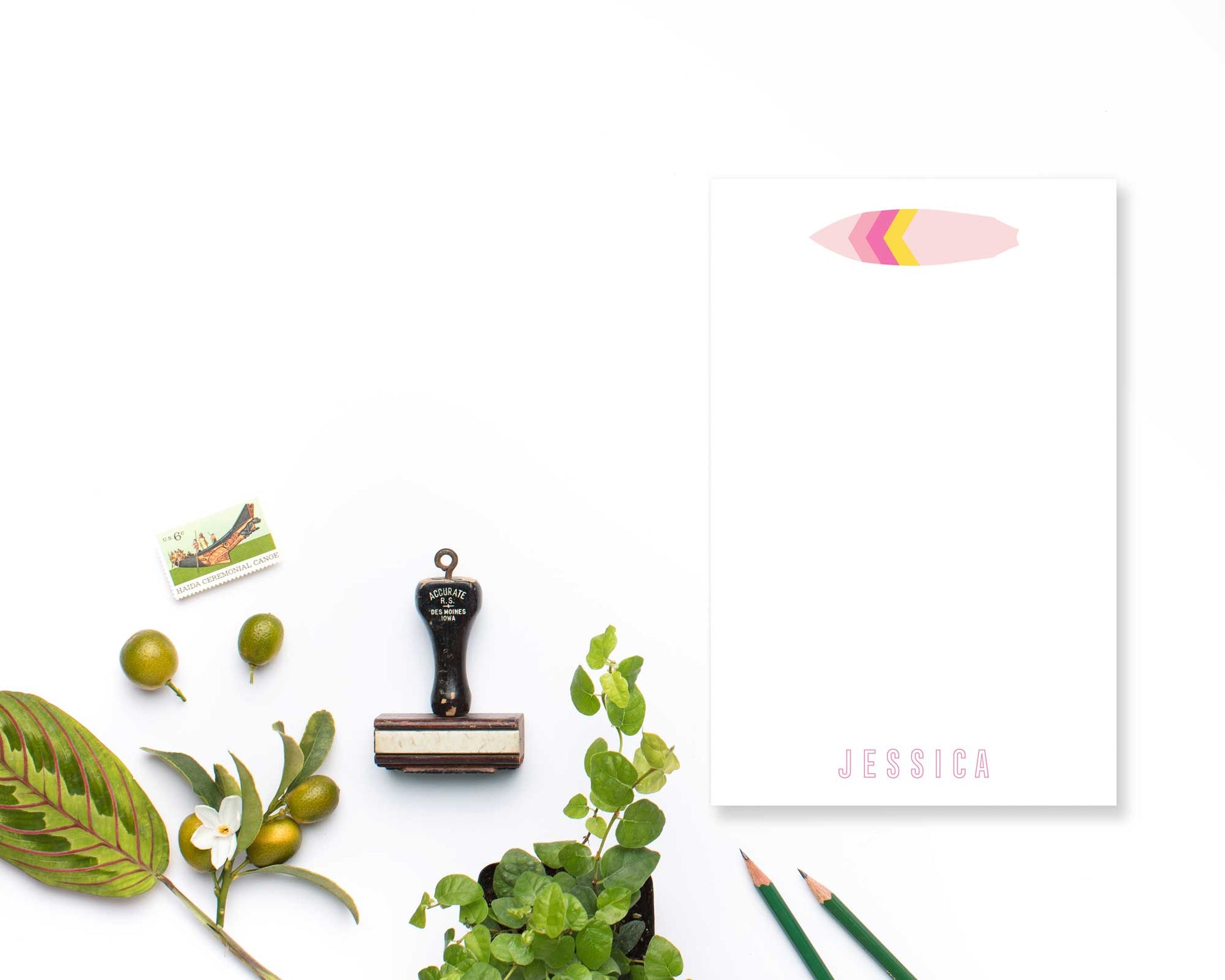 medium notepad, preppy surfboard, modern design, for kids teens tweens, surfing aloha tropical beach inspired, Meredith Collie paper