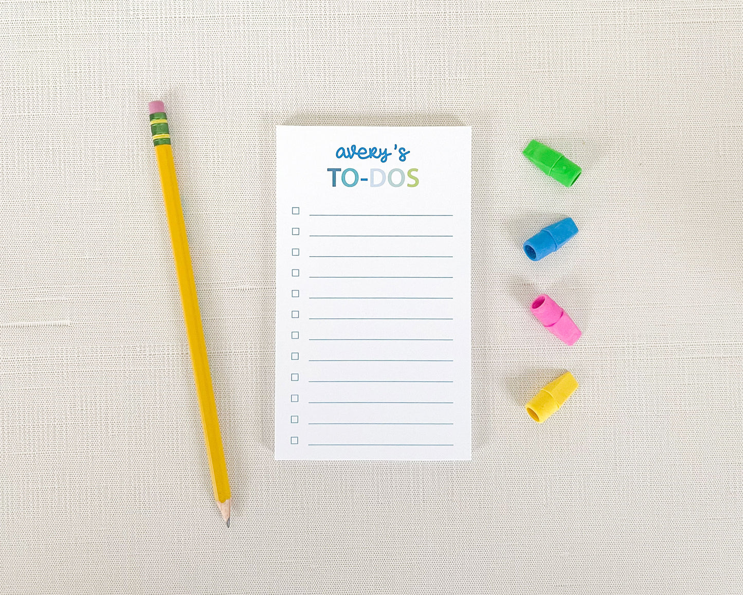 Personalized to do list notepad for kids, blue gradient, small check list, Meredith collie paper