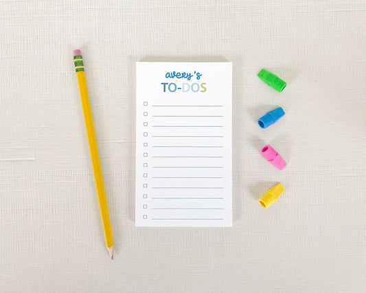Personalized to do list notepad for kids, blue gradient, small check list, Meredith collie paper