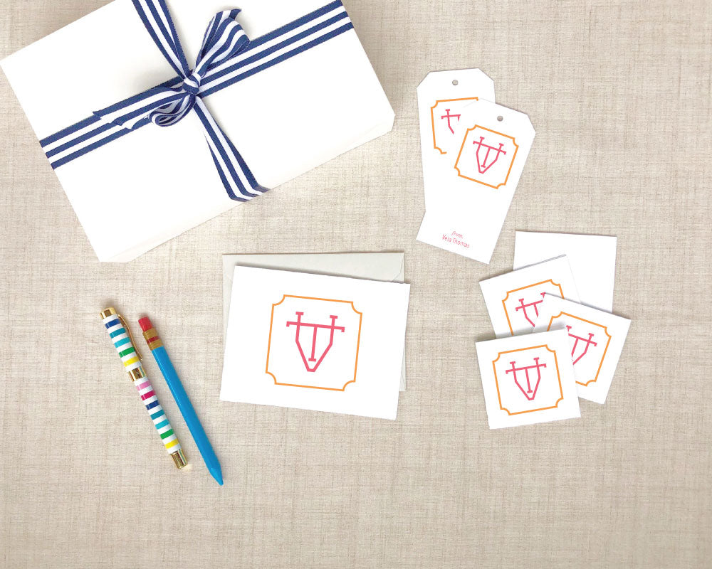 Two Color Greek Monogram Folded Stationery Gift Set