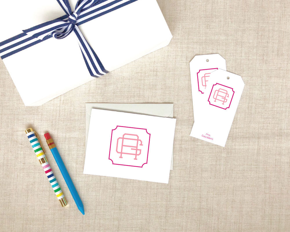 Two Color Greek Monogram Folded Stationery Gift Set