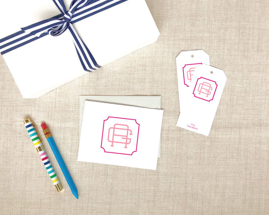 Two Color Greek Monogram Folded Stationery Gift Set