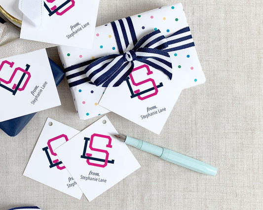 Two Color Interlocking Monogram Square Gift Tag