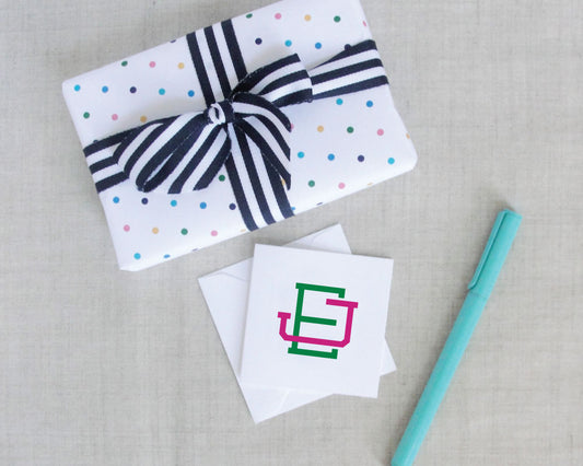 Two Color Interlocking Monogram Square Enclosure Card