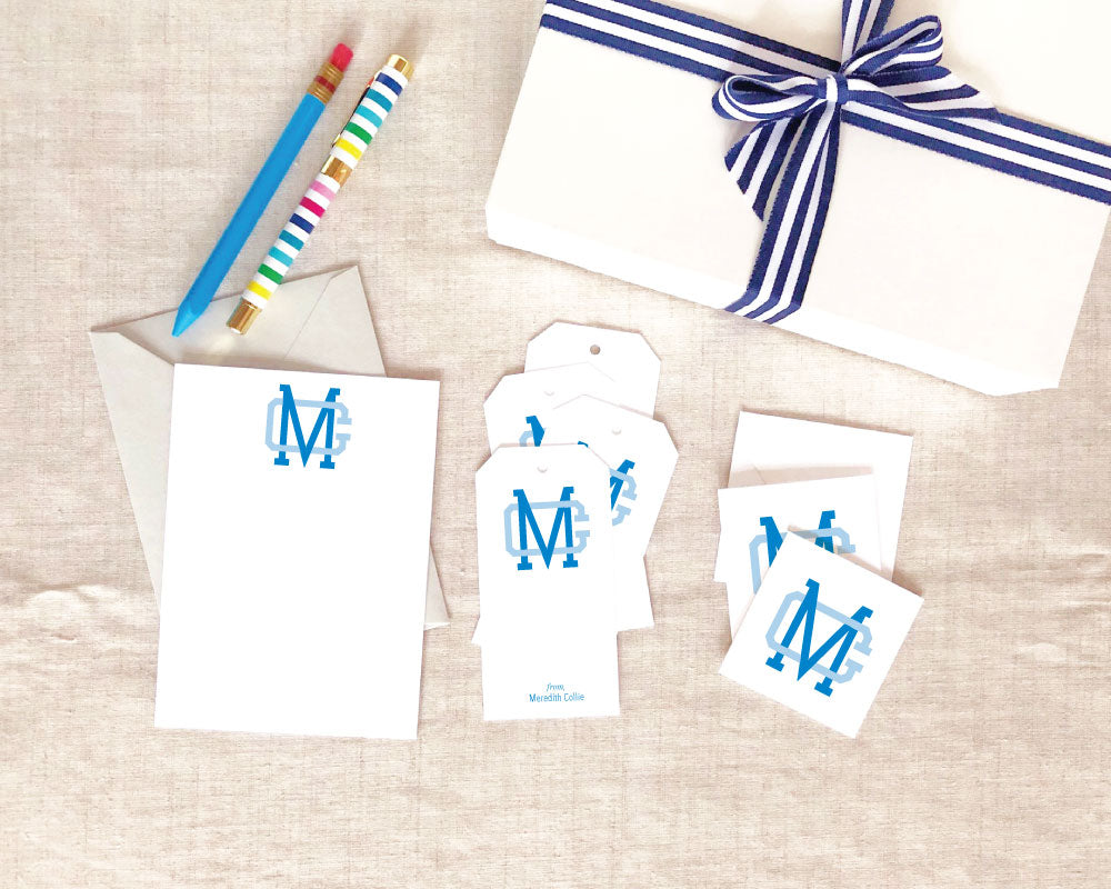 Two Color Interlocking Monogram Flat Stationery Gift Set