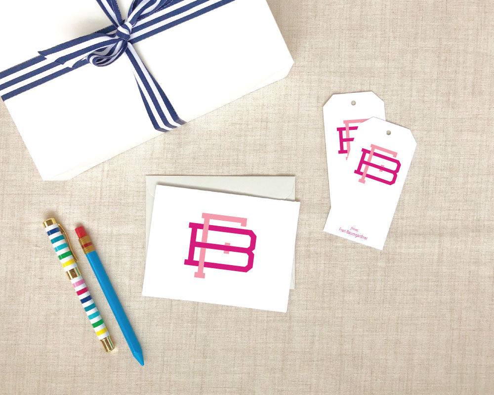 Two Color Interlocking Monogram Folded Stationery Gift Set