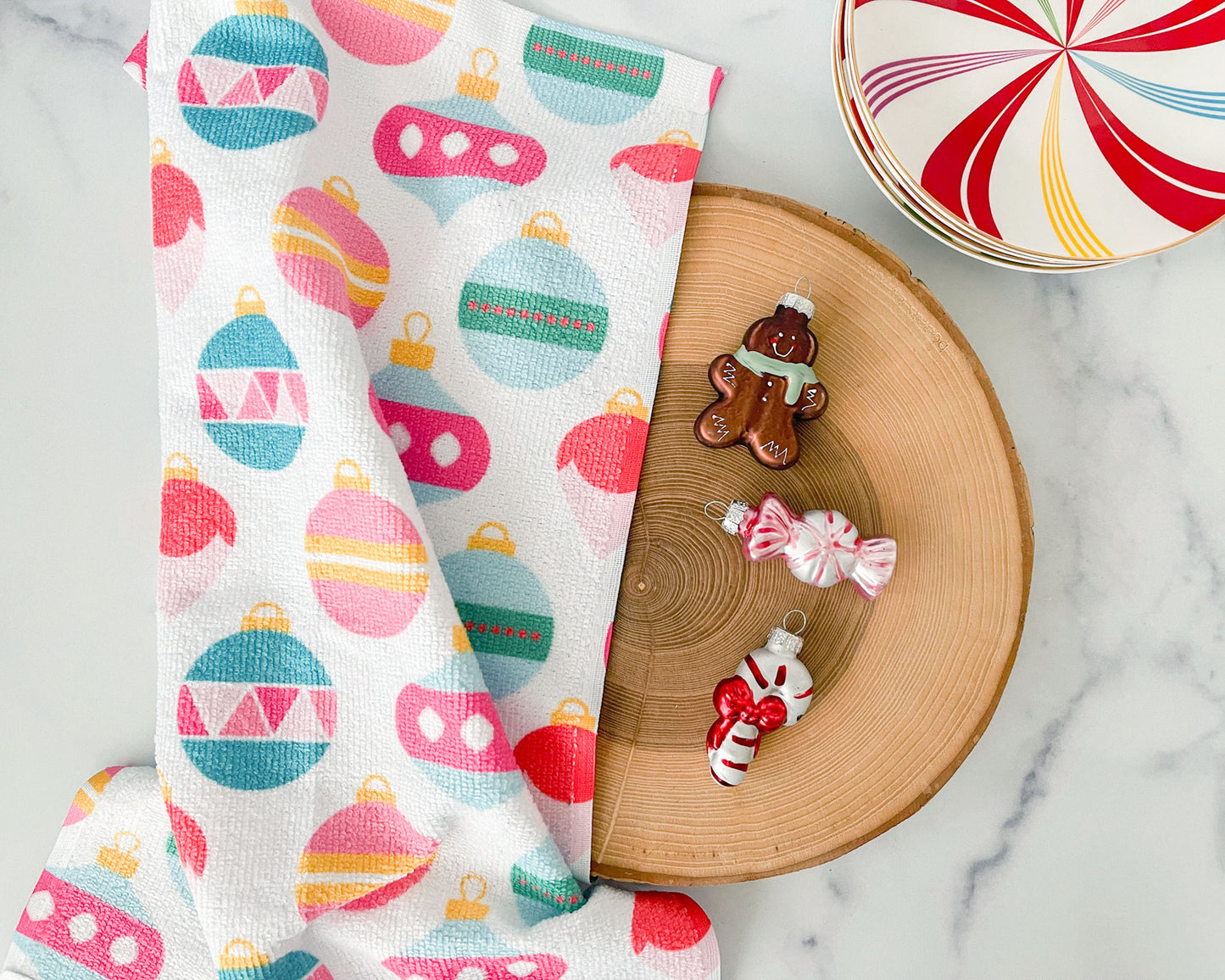 vintage ornaments pattern, holiday hand towel, christmas decor, meredith collie paper