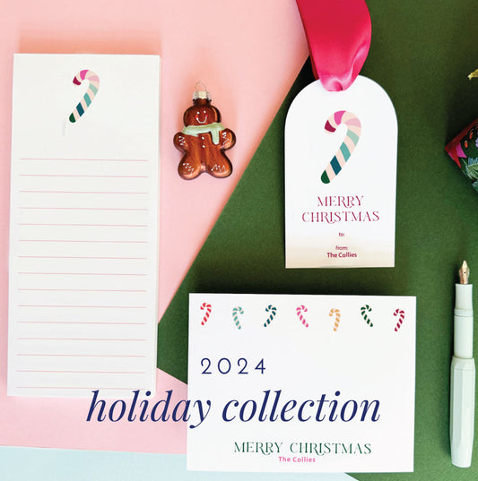 vintage retro rainbow candy cane personalized holiday stationery collection