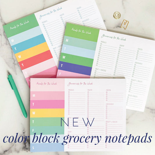 bright color block grocery and meal plans notepads