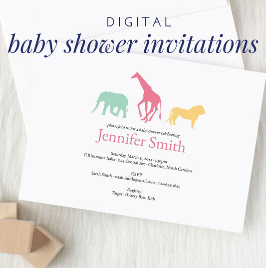 safari animal digital baby shower invitation