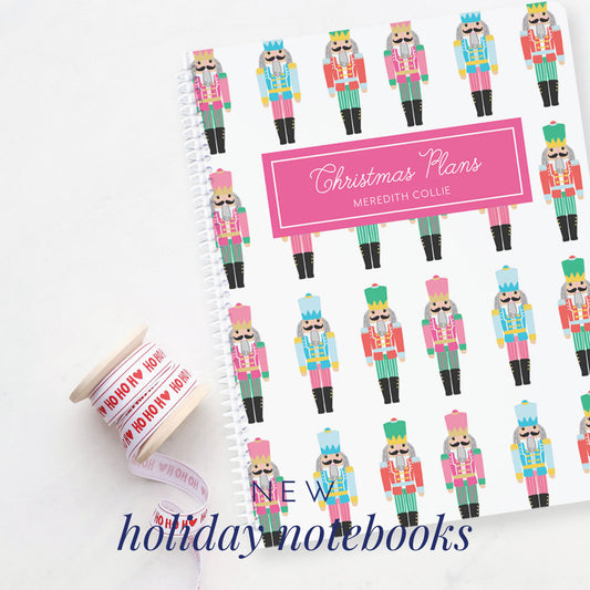 holiday notebooks, personalized christmas planners, preppy nutcracker pattern, meredith collie paper
