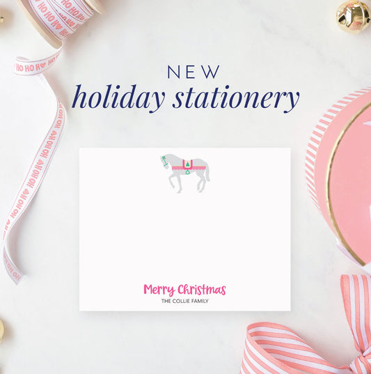 new holiday stationery, christmas horse note card, meredith collie paper