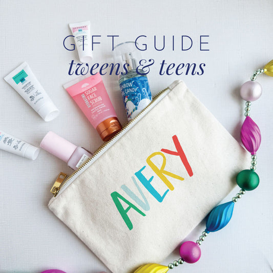 tweens and teens gift guide, pencil pouch with beauty minis and samples and christmas garland