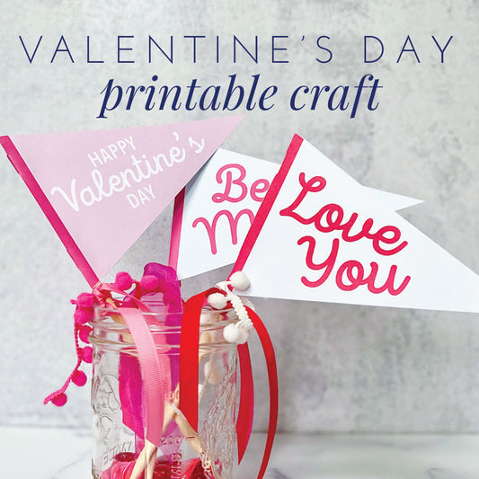 Valentine's Day printable craft, Valentine's Day pennant flags, diy Valentine's Day decor, Meredith Collie paper