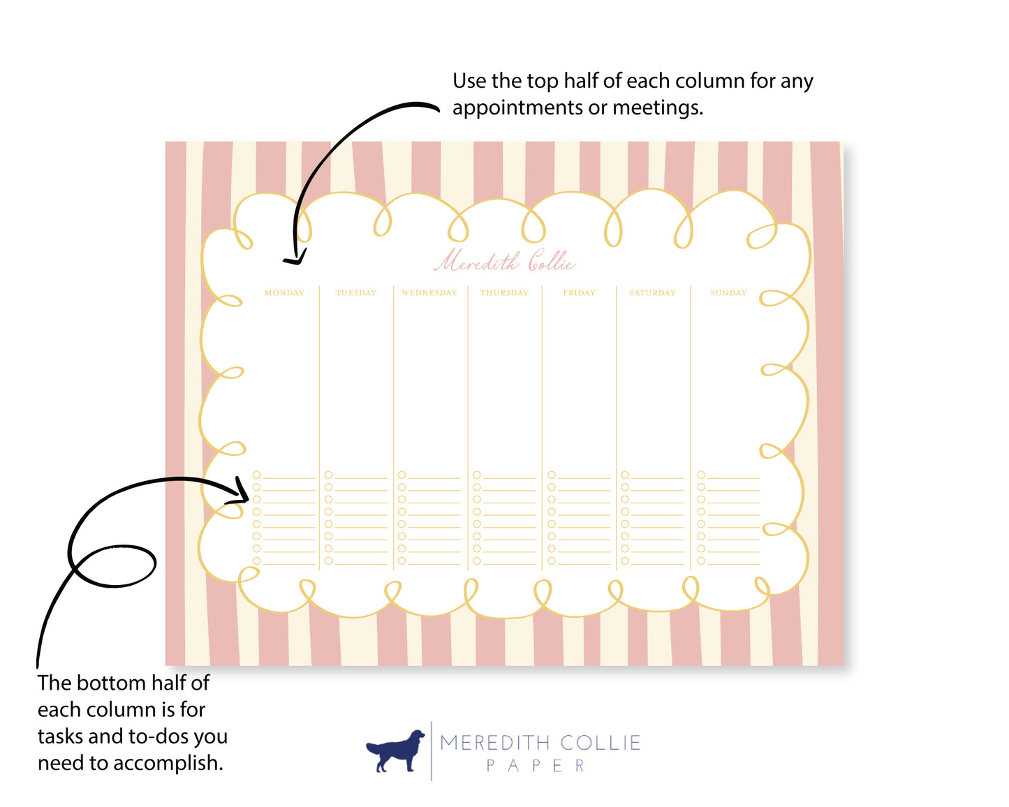 Pink Stripe Personalized Weekly Planner Notepad