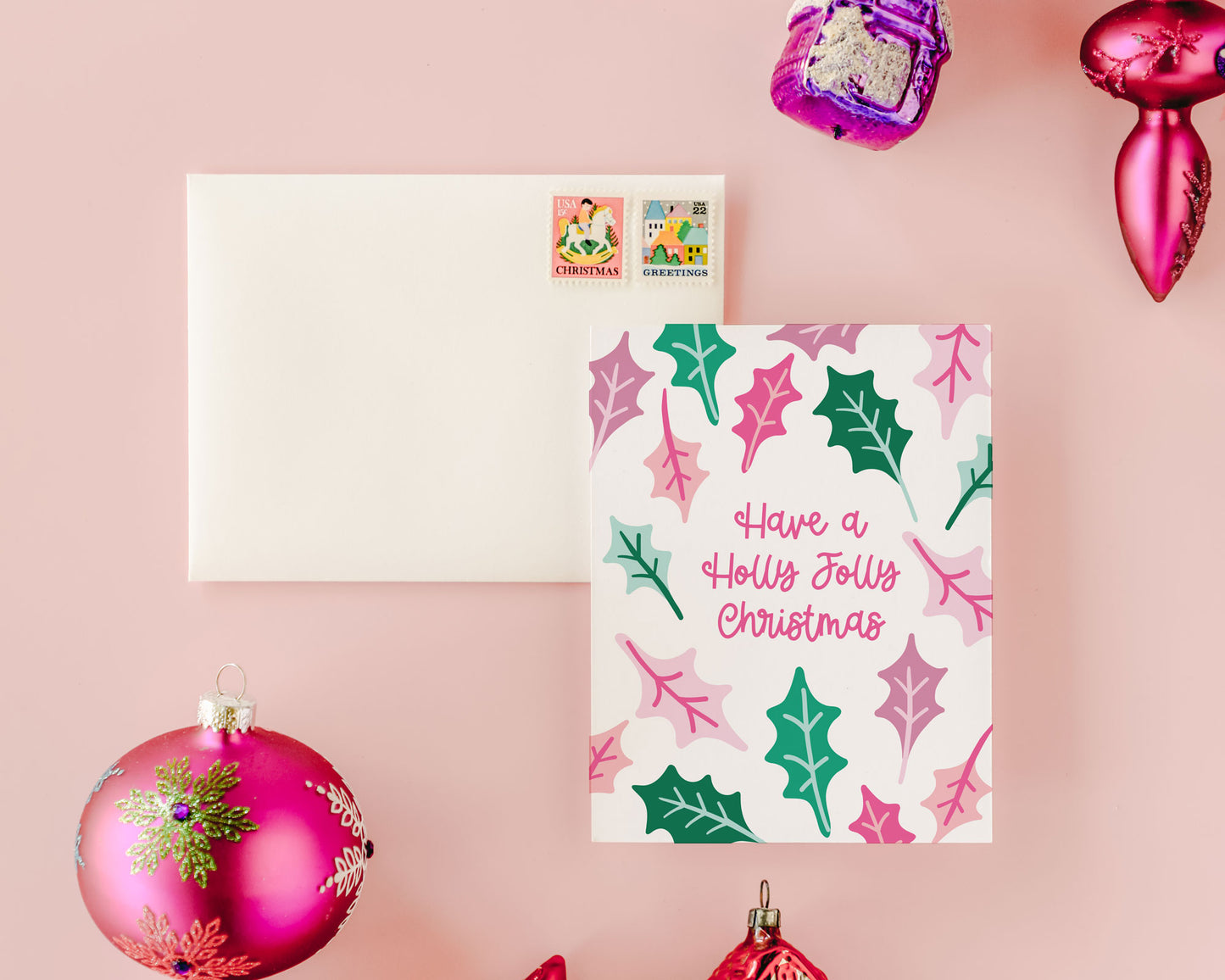 Holly Jolly Whimsical Christmas Greeting Card