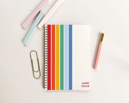 Personalized Rainbow Stripe Spiral Bound Homework Planner