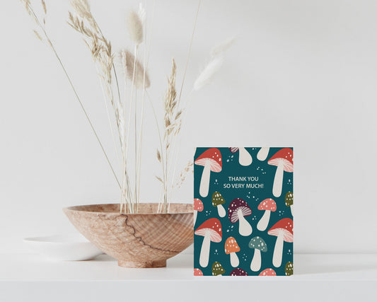 Cute Autumn Mushroom Thank You Greeting Card