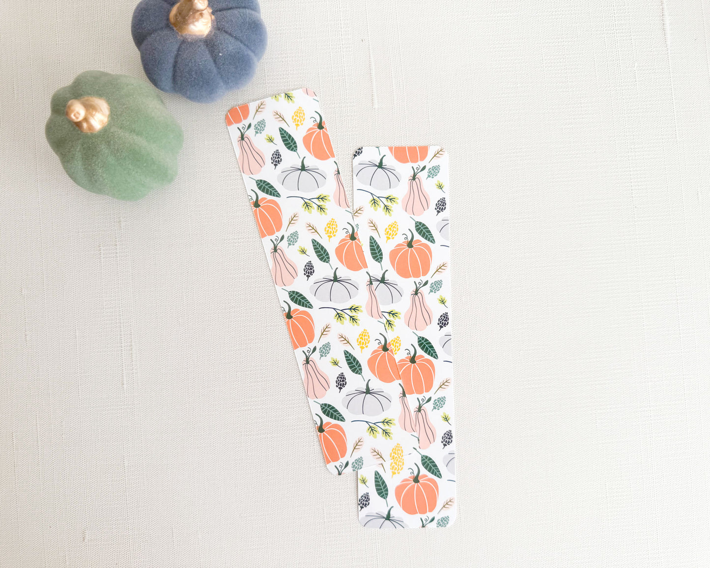 Pastel preppy pumpkin bookmark on glossy card stock, double-sided, 2x8 fall design.