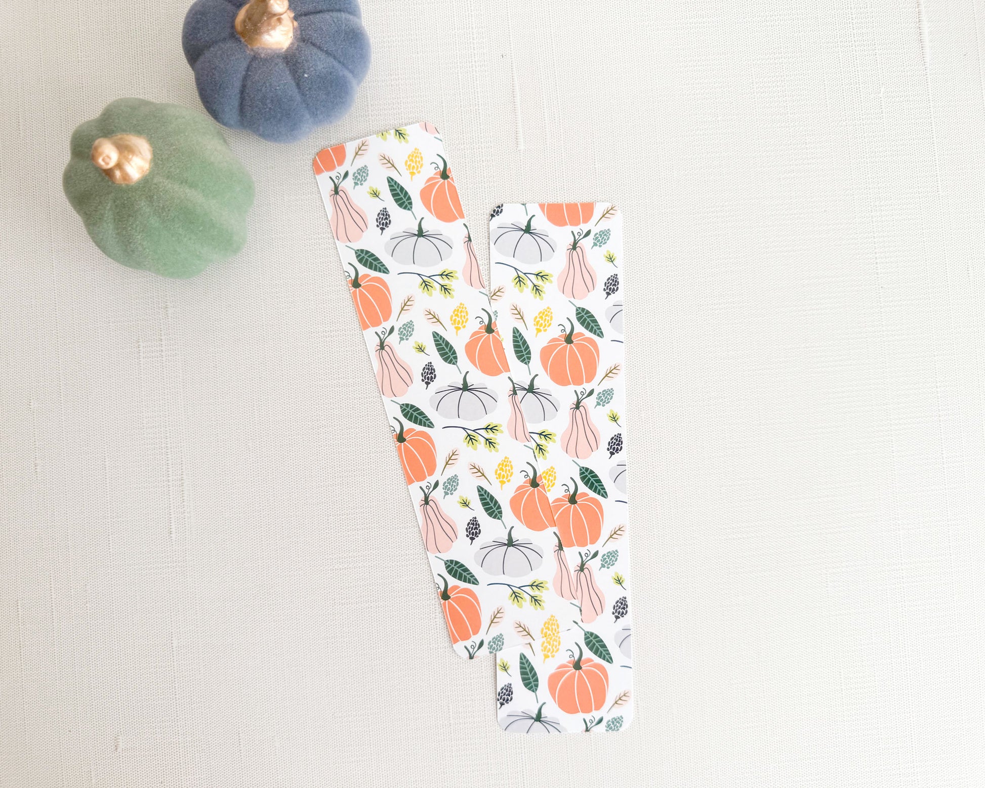 Pastel preppy pumpkin bookmark on glossy card stock, double-sided, 2x8 fall design.