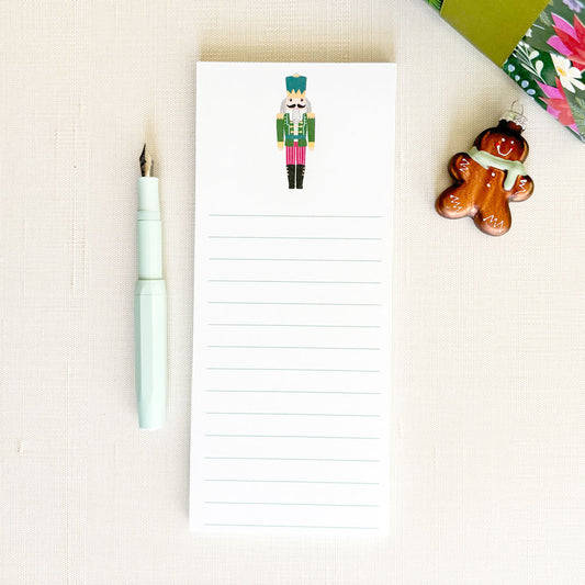 vintage jewel tone christmas nutcracker, lined holiday to do list notepad