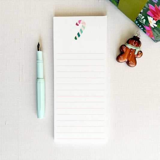 retro vintage rainbow candy cane, lined holiday christmas to do list, tall notepad